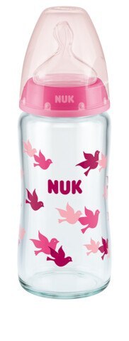 NUK Butelka FC+ szklana 240 ml ze wskaźnikiem temperatury smoczek silikonowy 0-6m