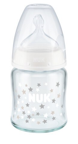 NUK Butelka FC+ szklana 120ml ze wskaźnikiem temperatury smoczek silikonowy 0-6m