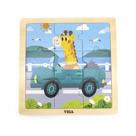 Viga Drewniane puzzle Samochód 9 elem.